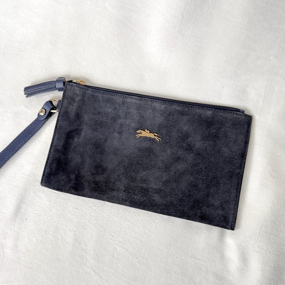 Longchamp Navy Blue Suede Wristlet - Picture 1 of 6